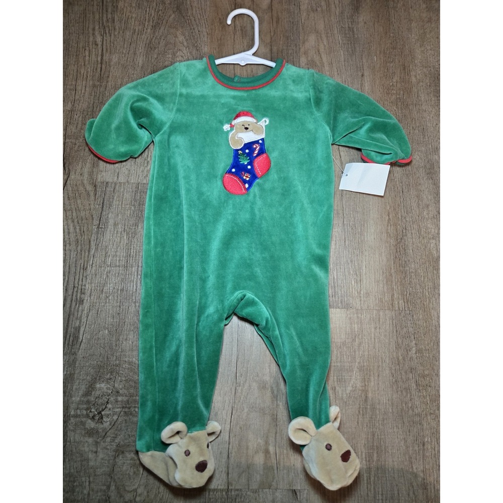 Bright Future Green Velour One-Piece Bear in Christmas Stocking Baby 3–6‎ Months
